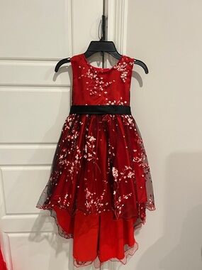 NWOT Girls' Red Floral Party Dress with Black Sash